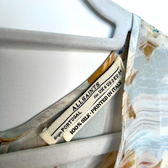 ALLSAINTS,Soft Blue with a Painterly Pattern printed in Italy 100% Silk, EUC - Picture 4 of 16